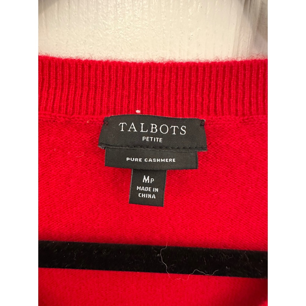 Talbots Petite Red Pure Cashmere V-Neck Long Sleeve Sweater MP Medium Petite - Picture 2 of 3